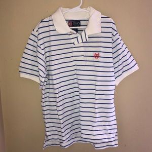 White and Blue Striped Champs Polo